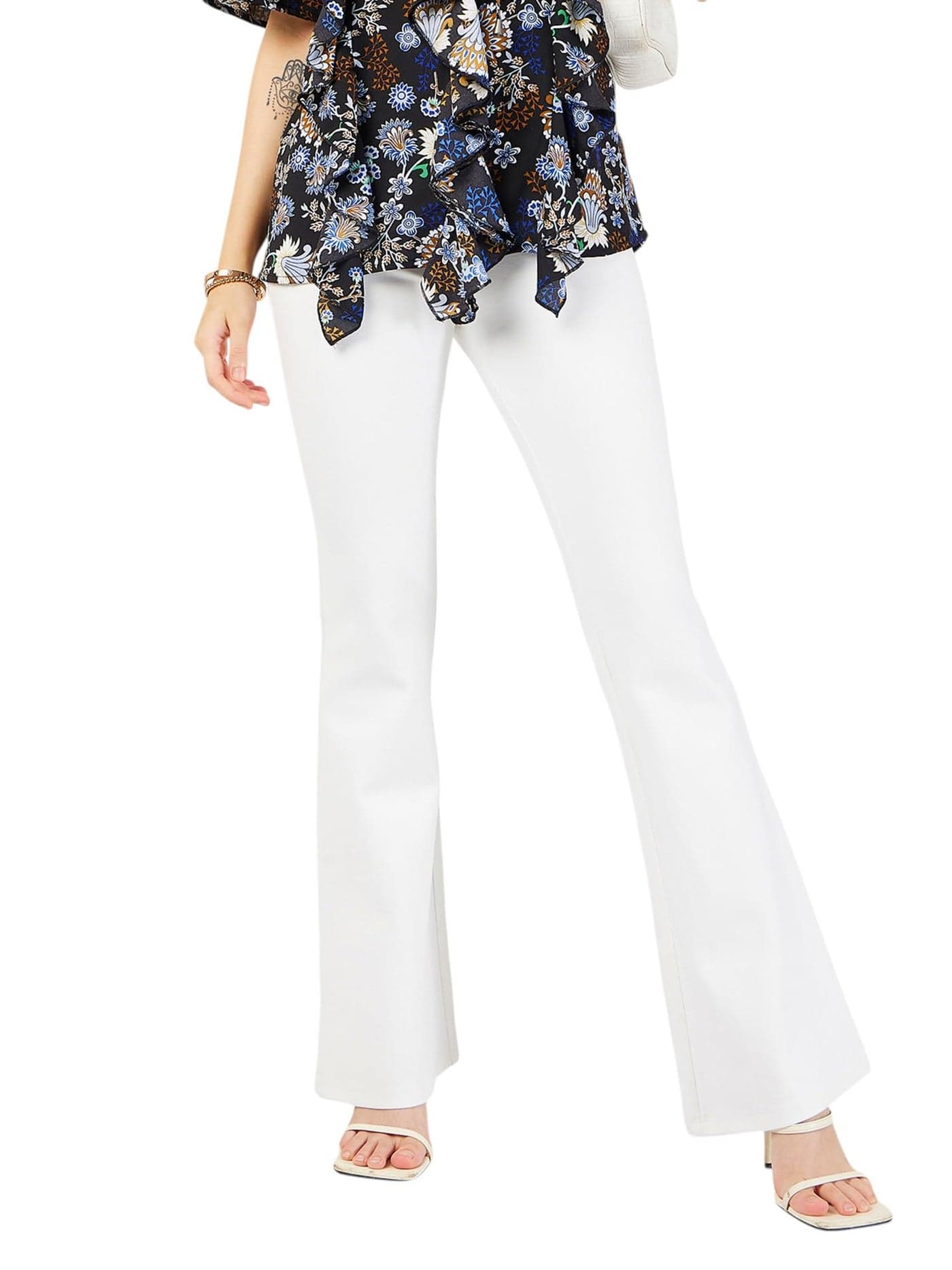 Sassafras Women's White Bell Bottom 4-Way Stretch Pants-M