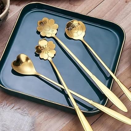 Stainless Steel Desert Spoon Set Mini Teaspoons Set for Stirring CoffeeCakeIce CreamSoup Art Spoon Tableware Tool Set of 4 PCsMulticolor