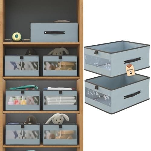 Kuber Industries Non-Woven(Pack of 2) Storage Box,Wardrobe Organizer,Foldable Storage Organizer with Transparent Window,Closet Drawer Organizer for Saree,Shirts,Blankets,Books & Toys,Grey,41x30x19 cm