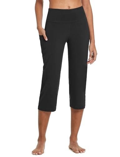 baleaf Womens Yoga Capri Pants High Waist Capri Leggings with Pockets Wide Leg Crop Exercise Workout Summer Pants Black XL