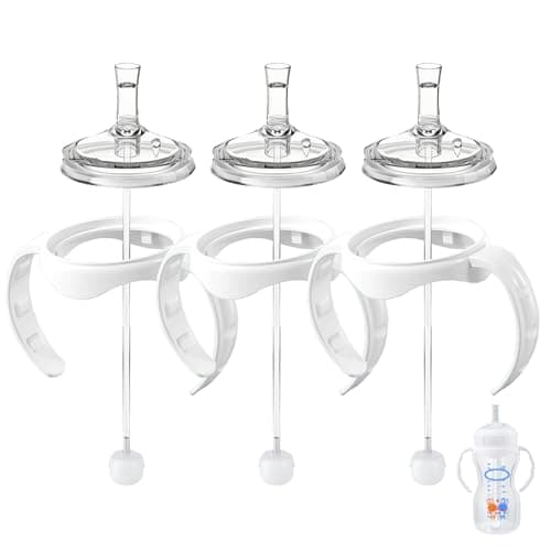 Straw Transition Sippy Cup Conversion Kit for Dr Brown Wide Mouth Baby Bottles Soft Straw top and Weighted Sippy Cup Kit with Handles Set of 3