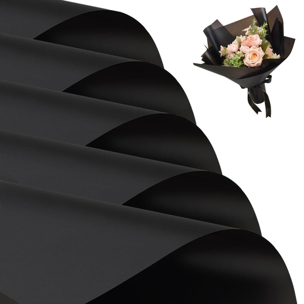 BEISHIDA 20 PCS Black Floral Wrapping PaperMatte Waterproof Flower Wrapping Paper Bouquet for Florist Supplies DIY Crafts Gift Packaging Birthday Wedding Mothers Day Gift
