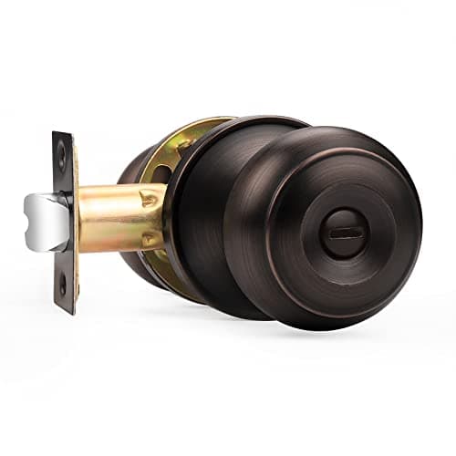 Probrico Privacy Door Knob with Lock, Interior Door Knob for Bathroom Bedroom, Oil Rubbed Bronze, Ball Knob Style, 1 Pack