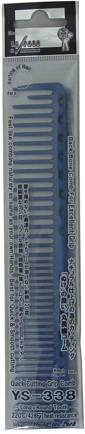 YS Park 338 Long and Round Tooth Quick Cutting Grip Comb Blue