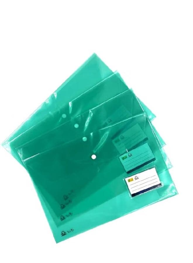 Pack of 5 – Document Folder with Name Card & Button Closure, Assorted Colours, Durable Office & School File Organizer