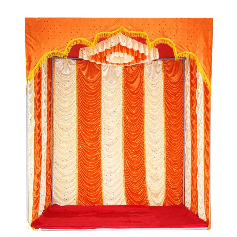 PRIYAKANT SAFAWALA Ganpati Decoration Ready Mandir Setup Ideas at Home Festival Gods Pooja and Ganesh Chaturthi Decoration Makhar Setup No Frame Top 5X5 Feet and Height 7 Feet Orange and Fown