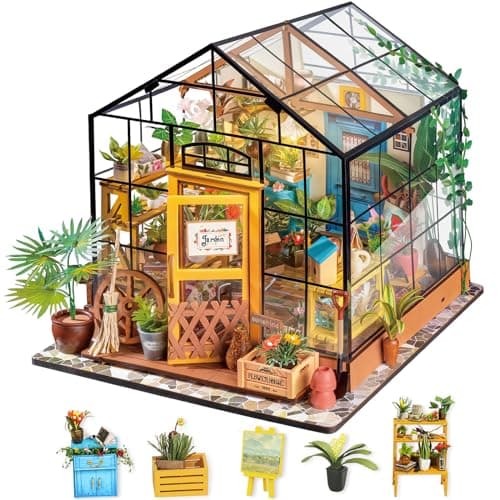 Rolife DIY Miniature House KitMini Diorama 118 Greenhouse Dollhouse Building Kit with LED Crafts for Adults Christmas Birthday Gift for Women Adults Dad Mom Home Decor Cathys Flower House