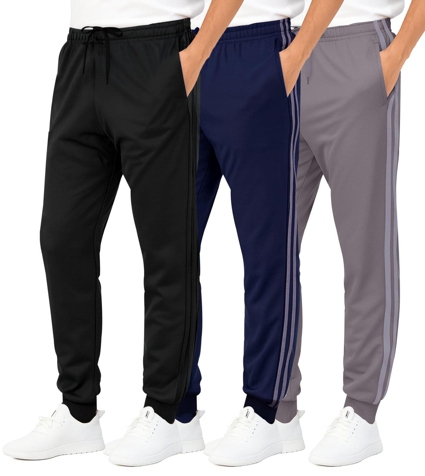 Real Essentials 3 Pack: Boys Joggers with Pockets – Boys Sweatpants Athletic Jogger Pants for Kids,Set 1,L (14/16)