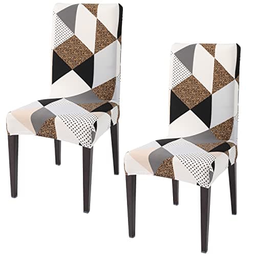 HOKIPO Polyester Blend Stretchable Dining Table Chair Cover Set of 2 Seat Protector Slipcovers (Ar-4097-D9*2), Grey
