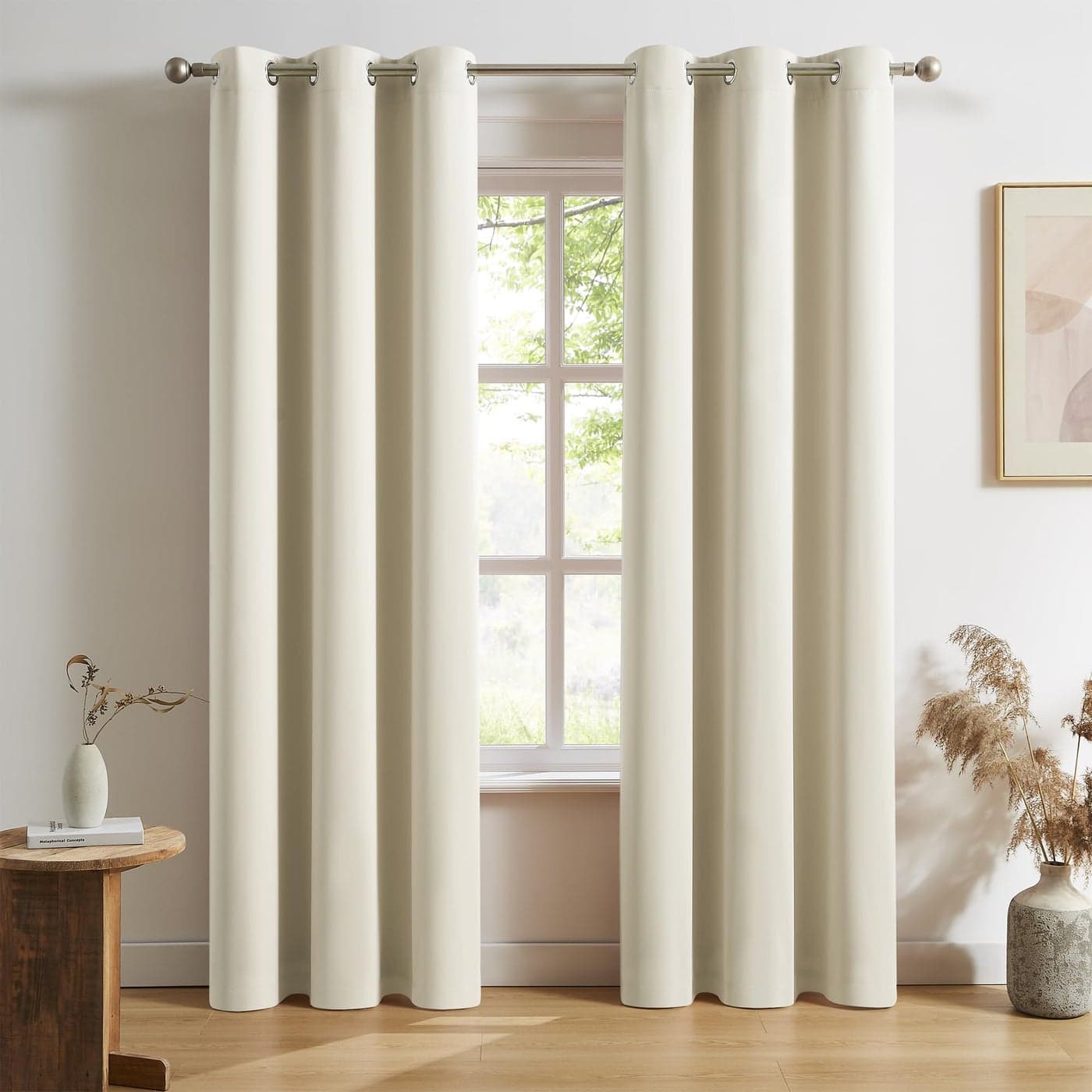 DUALIFE Cream Curtains 2 Panels Sets 42 x 84 Inch Length Beige Blackout Window Curtain Panels for Bedroom Thermal Insulated Solid Color Room Darkening Grommet Buttercream