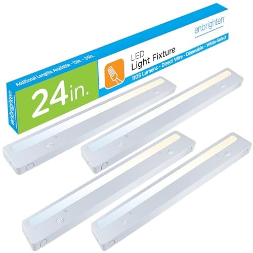 Enbrighten Premium 24in. LED Under Cabinet Light Fixture, Direct-Wire, 900 Lumens, 97 CRI, Color-Select, On/Off Switch, In-Wall Dimmer Compatible, 50,000 hr. LED Life, Steel Housing, White, 34290