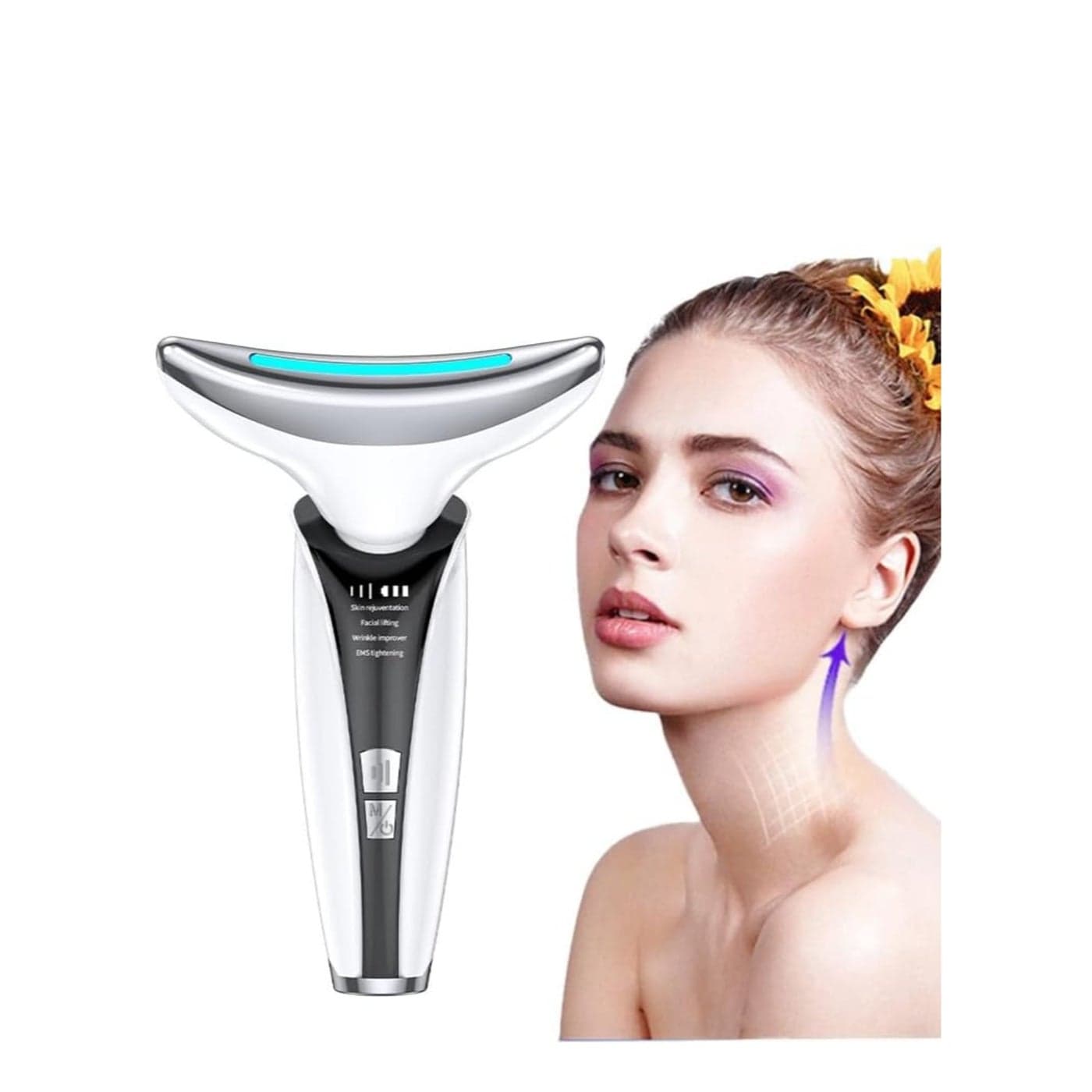 Dispozitiv Facial Multifunctional, Ingrijire Fata, Gat si Decolteu, Reducerea Ridurilor, Hidratare, Masaj Facial, Terapie cu Fotoni si Vibromasaj, Efect Anti-imbatranire, Incarcare USB