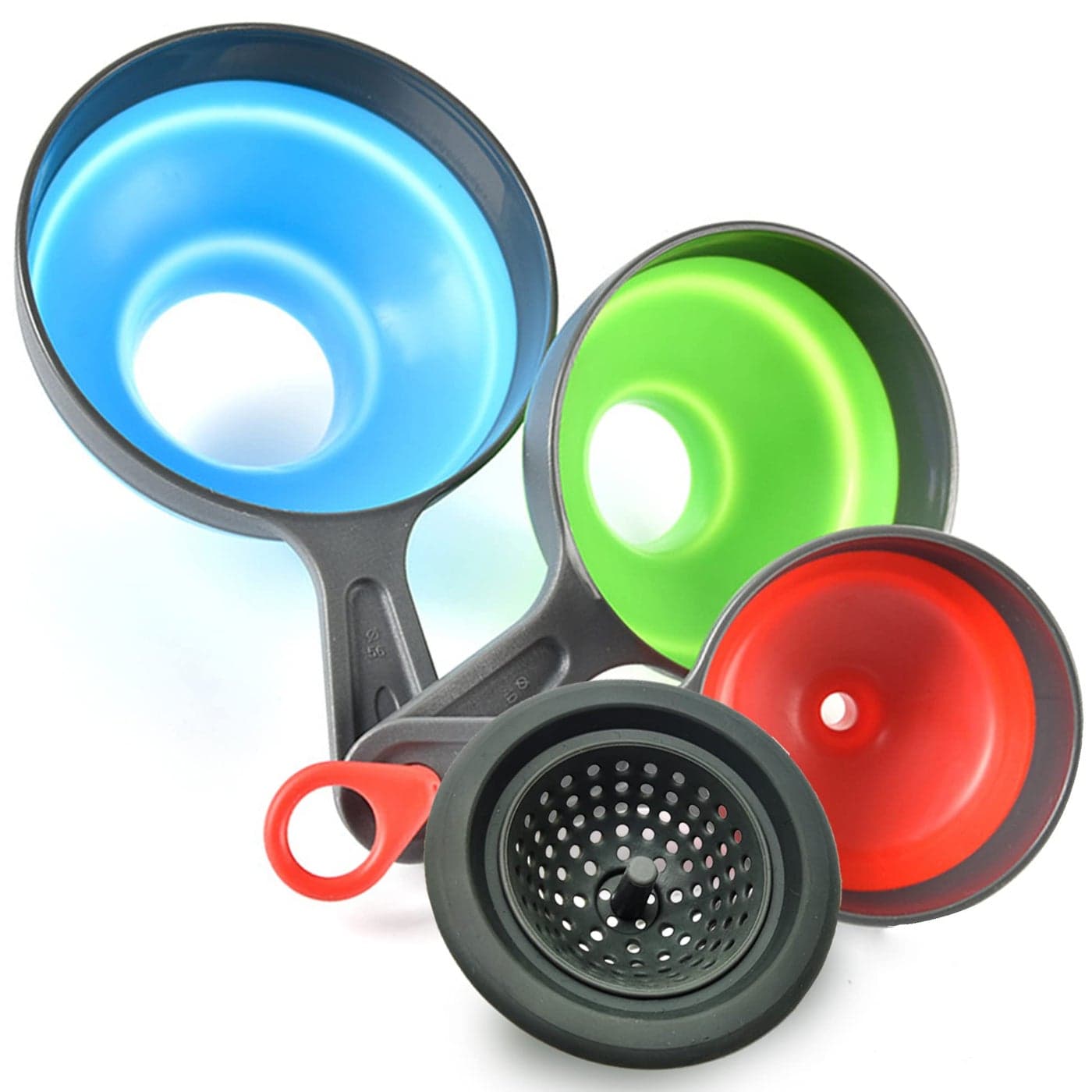 Delove Canning Funnel with Strainer Wide Mouth Food Funnels for Kitchen Use Mason Jars Canning Supplies Kit Tools Funnels for Filling Bottles Food Grade Silicone 4 Pack