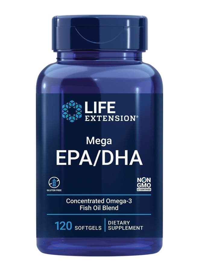 Mega EPA DHA, Fish Oil, EPA Omega-3 Fatty Acid, DHA Omega-3 Fatty Acid Heart, Brain & Joint Health, high Potency, Gluten-Free, Non-GMO, 120 softgels