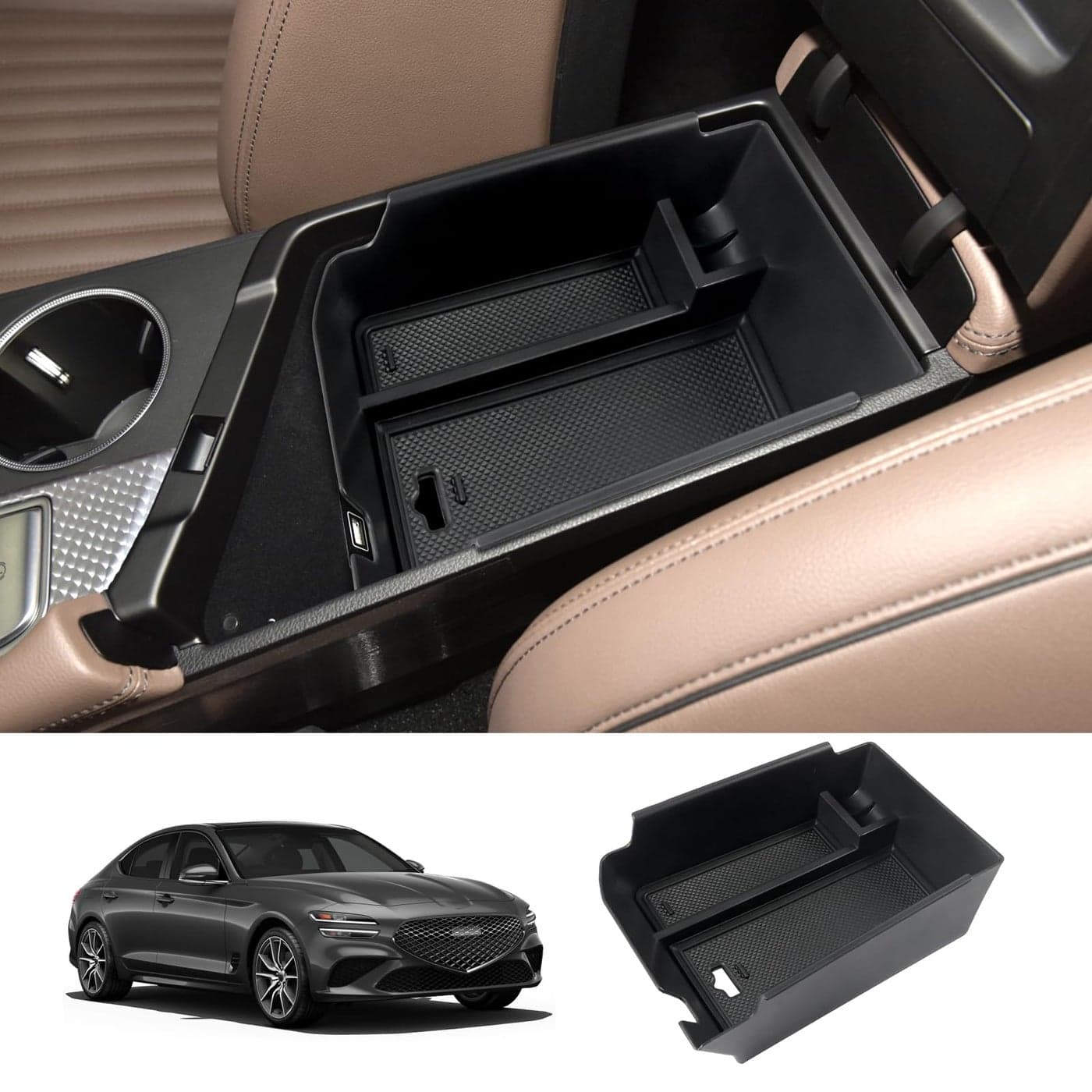 ZCLINKO Center Console Organizer Compatible with 2019 2021 2022 2023 2024 2025 Genesis G70 Accessories Armrest Storage Box Tray Organizer Insert Tray 2025 Genesis G70 Accessories BlackTrim