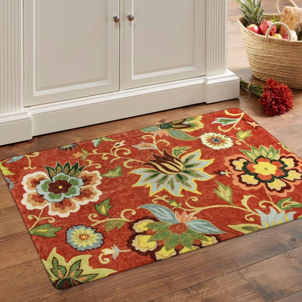 Lahome Red Kitchen Rugs 2x3 Small Entryway Rug Washable Kitchen Mat Non Slip Area Rug Throw Modern Floral Rugs Door Mat for Bathroom Bedroom