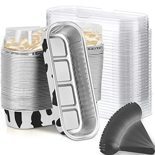 Findful Mini Loaf Baking Pans with Lids and Spoons 50 Pack 68oz Rectangle Aluminum Foil Baking Pans Tins Containers Cupcake Containers Wrappers Cheesecake Creme Brulee Ramekins
