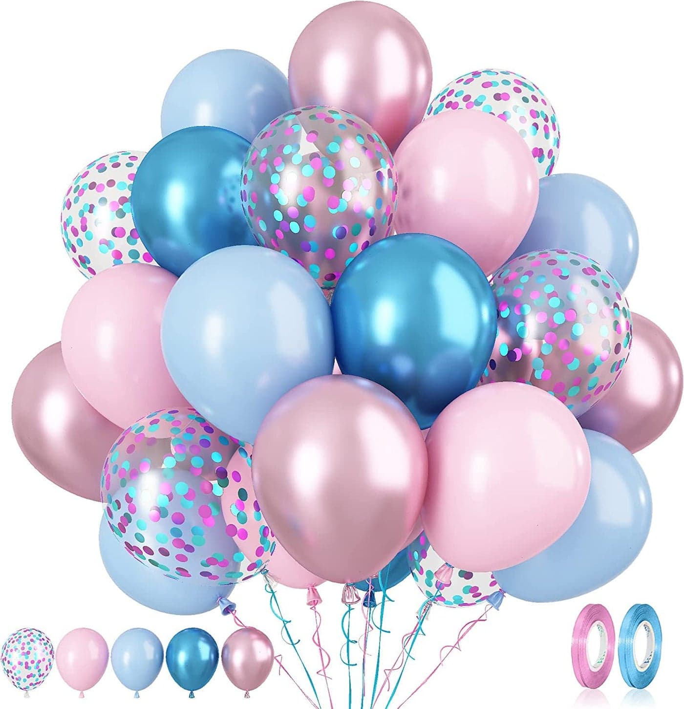 Lazybeee™ 30 Pcs Pink and Blue Balloons, 30 Pcs 12 Inch Baby Shower Party Balloons, Metallic Blue Pink Balloon for Welcome Baby Birthday Baby Shower Wedding Bridal Shower Party Graduation Decoration