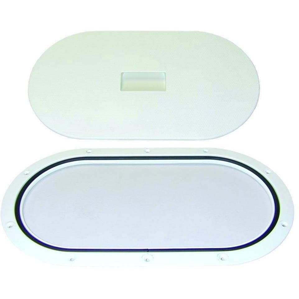 TH Marine SureSeal Oval Deck Plate Wide Waterproof Deck Plate Provides Quick Access to Valves Batteries Fittings Notched Lid Textured with NonSlip Pattern 1318 x 618 Polar White