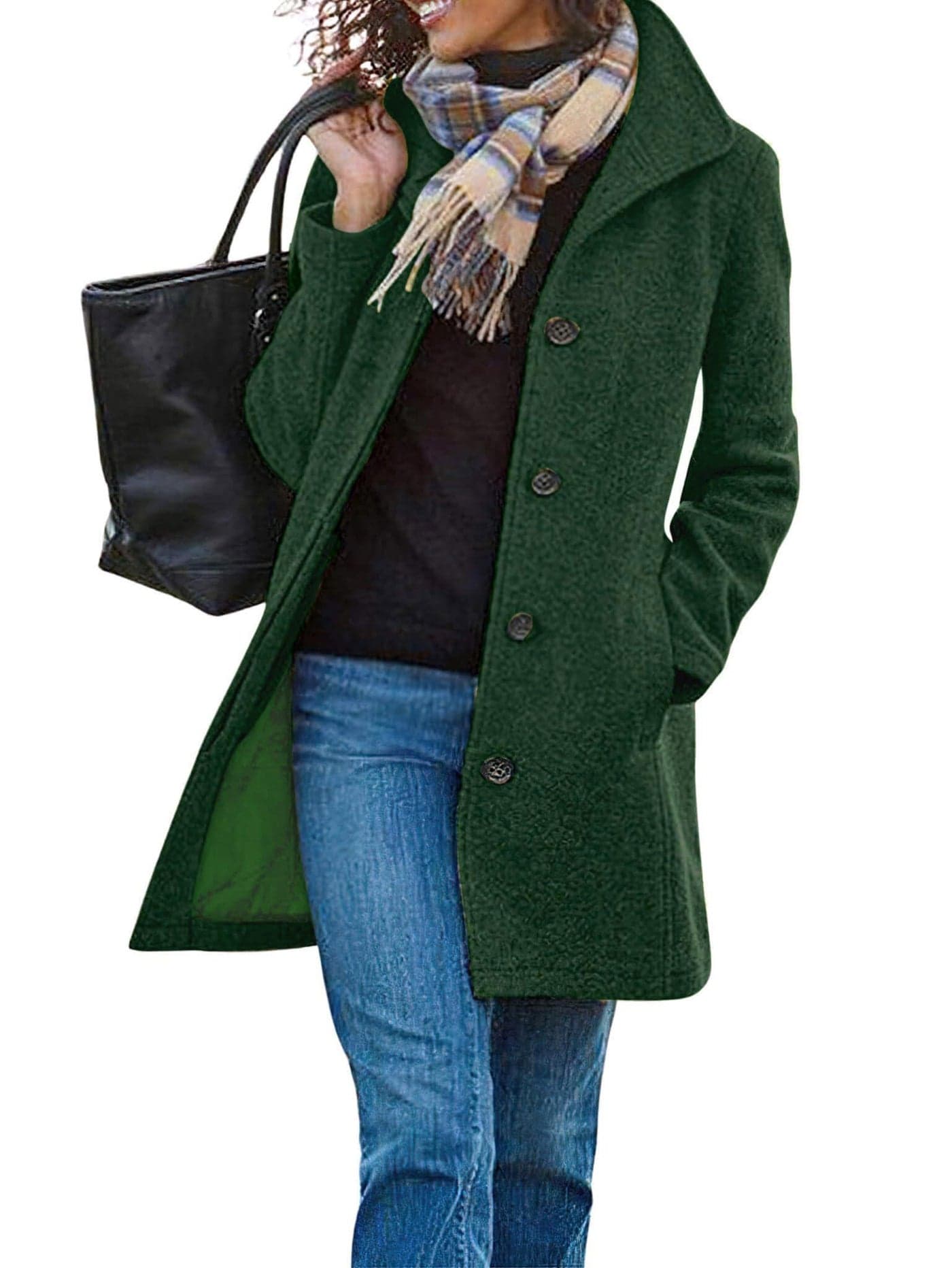 CHARTOU Women's Casual Thicken Wool Blend Stand Collar Single Breasted Pea Coat (XX-Large, Green)