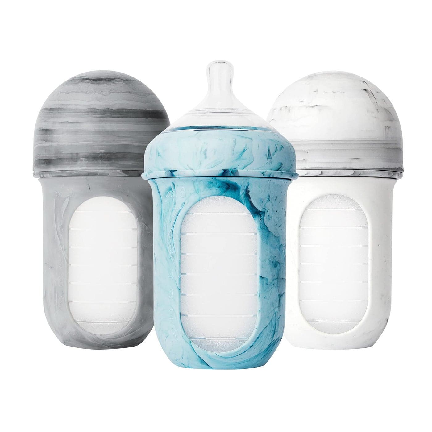 Boon Nursh Reusable Silicone Pouch Baby Bottles Medium Flow Nipple Silicone Baby Bottle Pouch and Nipple Baby Feeding Essentials Tie Dye 36 Months 3 Count 8 Ounce