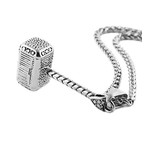 HZMAN Thor Hammer Stainless Steel Necklace For Men and Women Hammer Pendant Necklace 22+2 Inch Chain, Silver