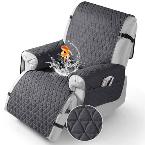 TAOCOCO 100% Waterproof Recliner Cover - Recliner Cover with Non-Slip Granule, Recliner Chair Covers with Elastic Band, Recliner Chair Covers for Reclining Chair(Dark Grey,Oversized-30'')