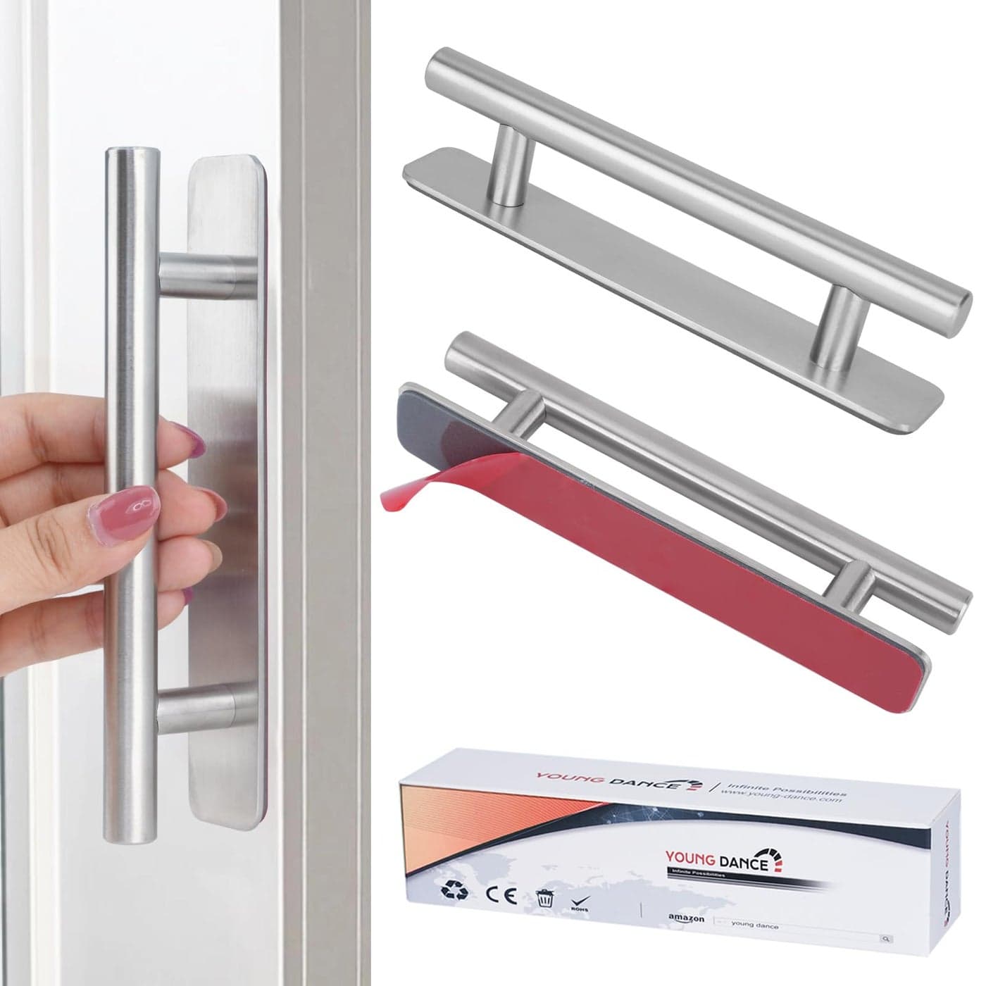 Young Dance SelfStick Instant Cabinet Drawer Pulls 6 Stainless Steel Drawer Push Pull Handles Helper with Adhesive Door Handle for Kitchen Wardrobe Drawers Window Sliding Closet 2Pack Silver