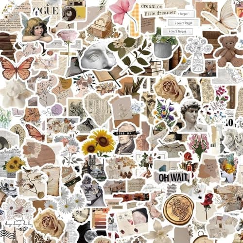 Bayurht 200PCS Vintage Stickers NonRepeating Aesthetic Scrapbook Sticker Waterproof Viny Planner Sticker Junk Diary Stickers for DIY Crafts Laptop Journaling