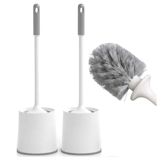 Clyton Pack Of 2 Toilet Cleaning Brush And Holder Set Free Stand Long Handle Bathroom Sleek Toilet Bowl Cleaner Brush With Stand, Pot Commode Bathroom Cleaning Scrubber Brushes Plastic Bristles