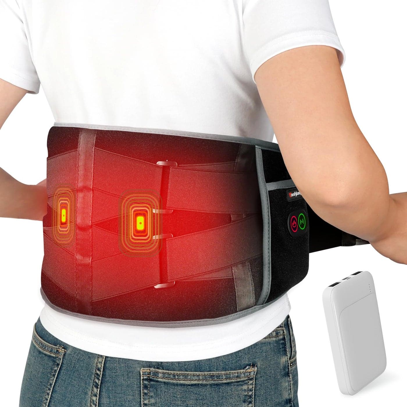Comfytemp Cordless Heating Pad with Massager for Back Pain Relief Portable Lower Back Massager FSA HSA Eligible Wearable Birthday Gifts for Dad Mom Men Women Grandpa Grandma 3 Heat AutoOff 58