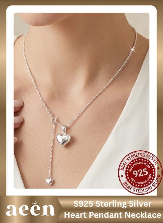 S925 Sterling Silver Bohemian Heart Pendant Layered Necklace – Vintage Long Chain Jewellery for Women, Gift for her