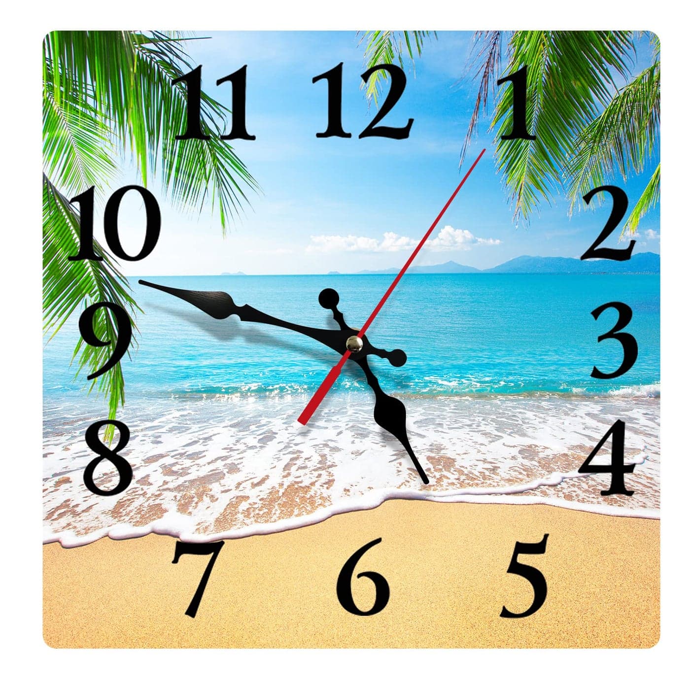 Britimes Square Wall Clock Silent NonTicking Battery Operated Clock 12 Inch Palm Tropical Beach Summer Tree Home Decor for Living Room Kitchen Bedroom and Office