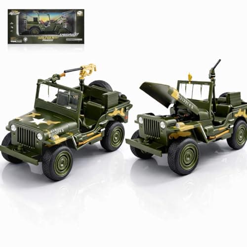 Magicwand 1:32 Scale Die-Cast Metal 1942 Willlys Jeeep with Openable Bonnet,Music,Lights & Pull Back Action【Pack of 1】【Multi-Colored】