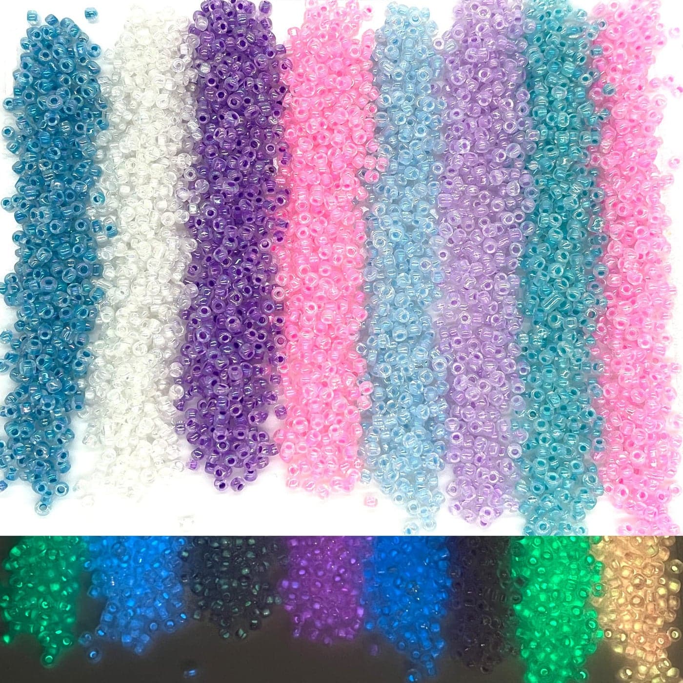 Artsy Crafts 3mm Assorted Glass Seed Beads 6000pcs 80 Mermaid Colors Glow in The Dark Beads Spacer Beads for Jewelry Making Bracelets Necklace Anklet Rosary Earring Craft Supplies 3mm 8 Colors
