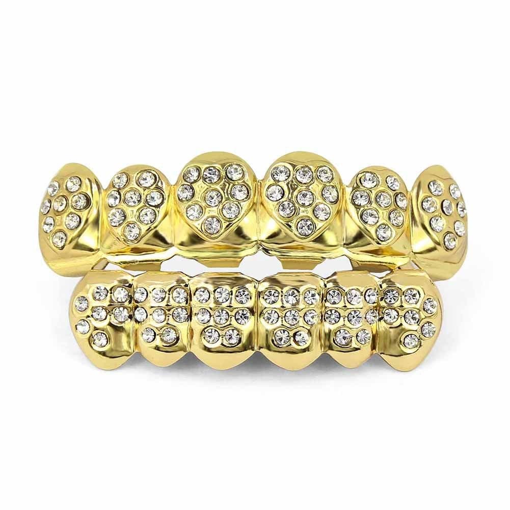 TOPGRILLZ Grillz Gold Poker Grills for Your Teeth Heart Hip Hop Grillz Teeth Men Diamond Grillz for Men Women 18K Gold Plated Hustla Teeth Grillz Gold Jewelry Rapper Costume(Heart)