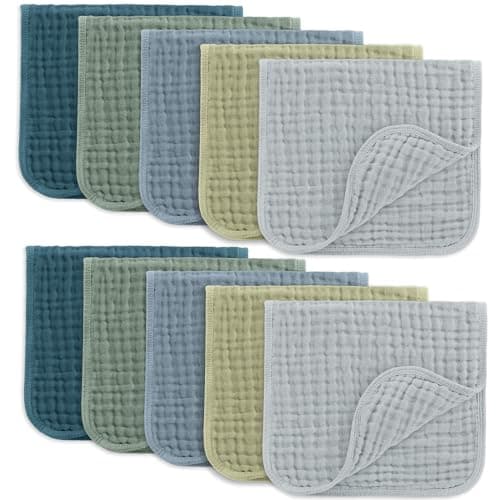 Comfy Cubs Muslin Burp Cloths 20" x 10", Pack of 10 - Large, 6-Layer, Ultra Absorbent 100% Cotton for Baby Drool and Messes - Soft, Safe & Gentle Baby Burp Cloths for Boys & Girls - Multi Boy