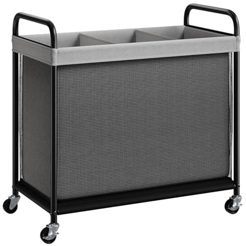 ELYKEN Laundry Hamper 3 Section, 120L Rolling Laundry Sorter with Removable Liner Bag, Laundry Basket with Wheels, Steel Frame with Metal Handle, Clothes Hamper Cart for Laundry Room & Bedroom