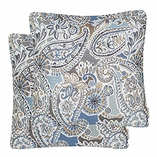 Mika Home Pack of 2 Throw Pillow Covers Decorative Pillow Shells for Sofa Couch, Paisley Pattern, 22x22 Inches,Blue Brown Cream Multicolor
