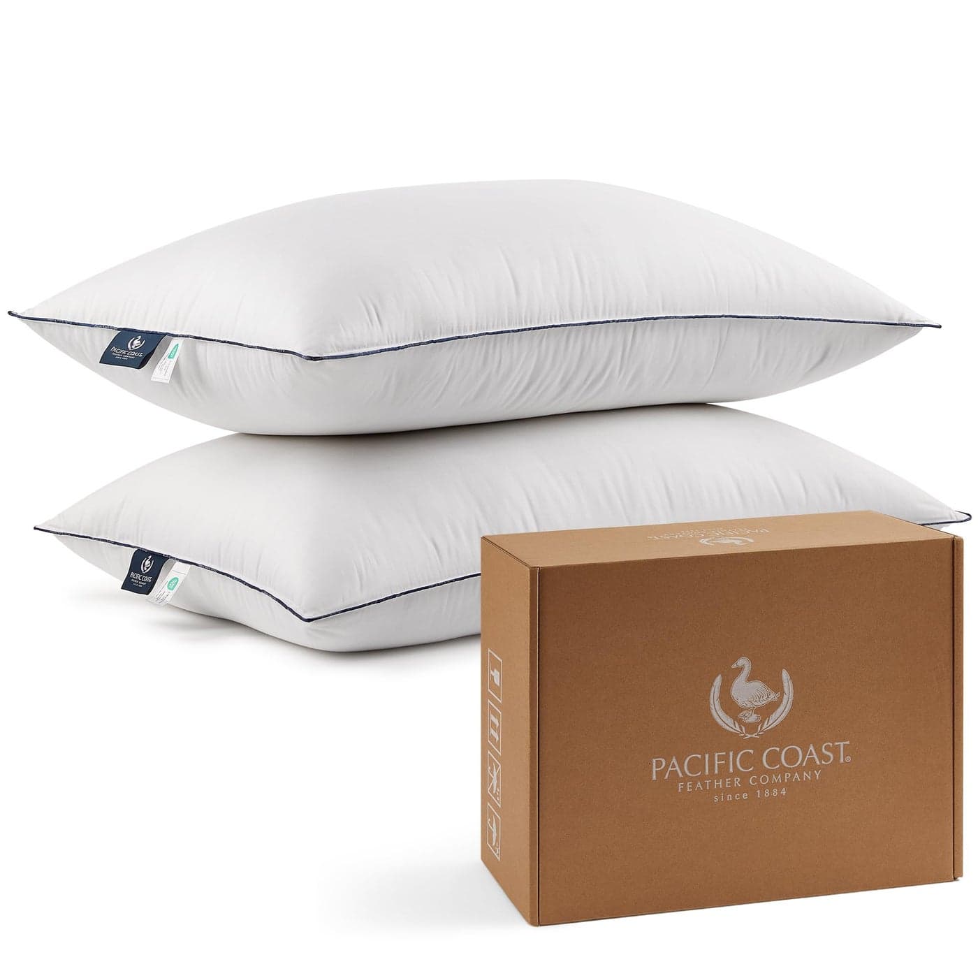 Pacific Coast Pillows Queen Size Set of 2 Goose Feather and Down Pillow for Sleeping 3Chamber Hotel Pillow for Side Sleepers and Back Sleepers
