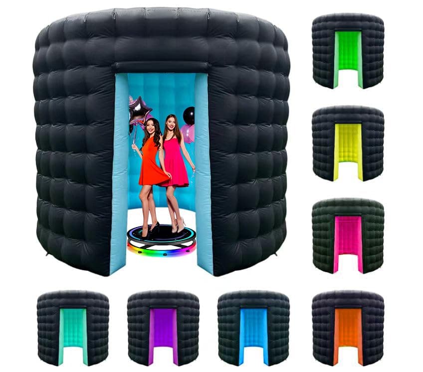 Inflatable Photo Booth Enclosure 10x10x9FT for 360 Photo Booth Machine, Portable 16 Colors LED Dimmable Shooting Photobooth Tent with Remote, 2 Doors, Inner Air Blower for Wedding Birthday Parties