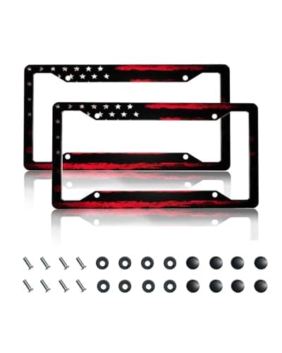 CTVSLFU License Plate Frame 2 Pack Aluminum Metal RustProof Front Rear Car Tag Holder with 4 Holes Universal Car Accessories with Screws for Men Women 002 Black Red American Flag