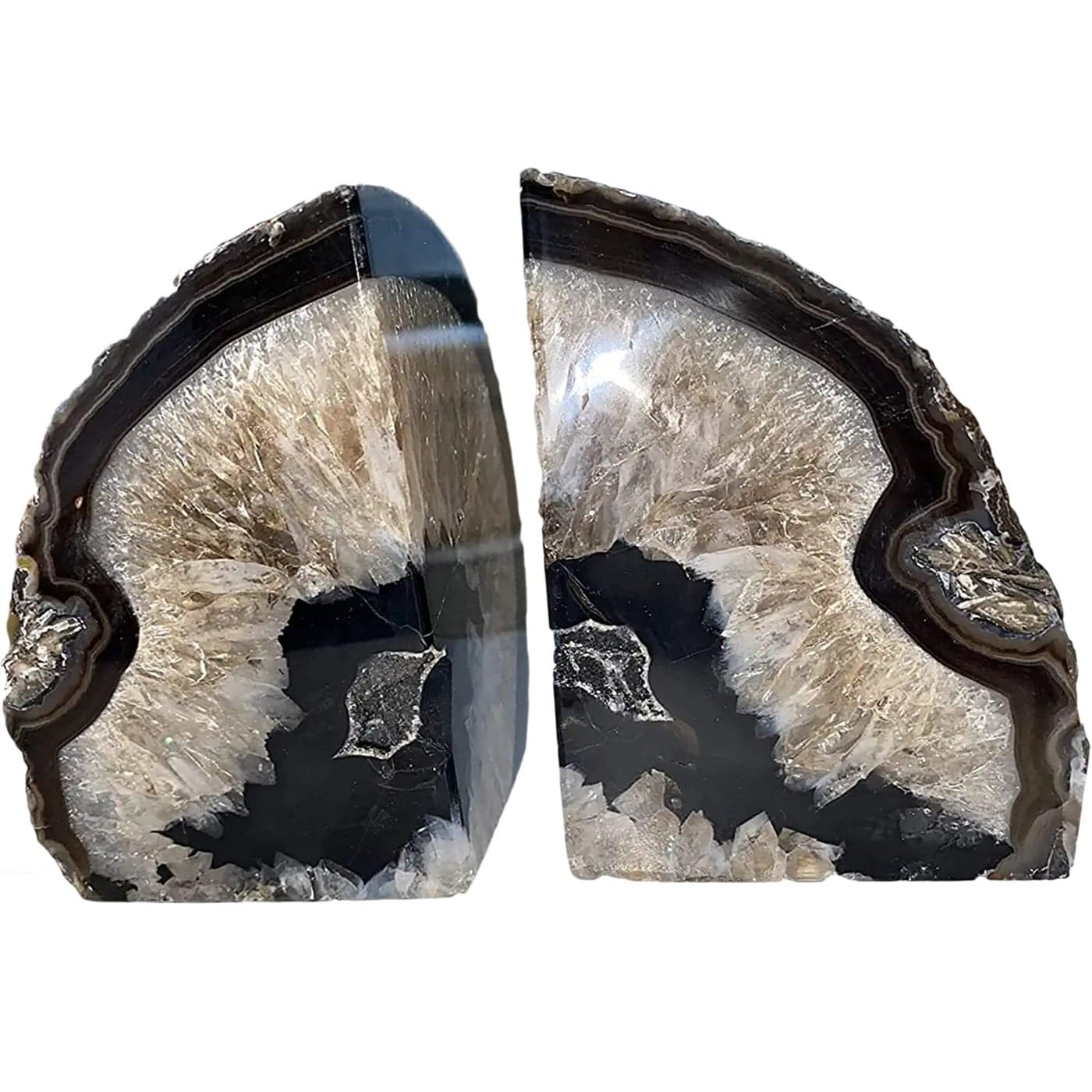 JIC Gem Black Agate Bookends Bookends for Shelves to Hold Books geode bookends with Rubber Bumpers for Office and Home Decoration1 Pair 2 to 3 Lbs