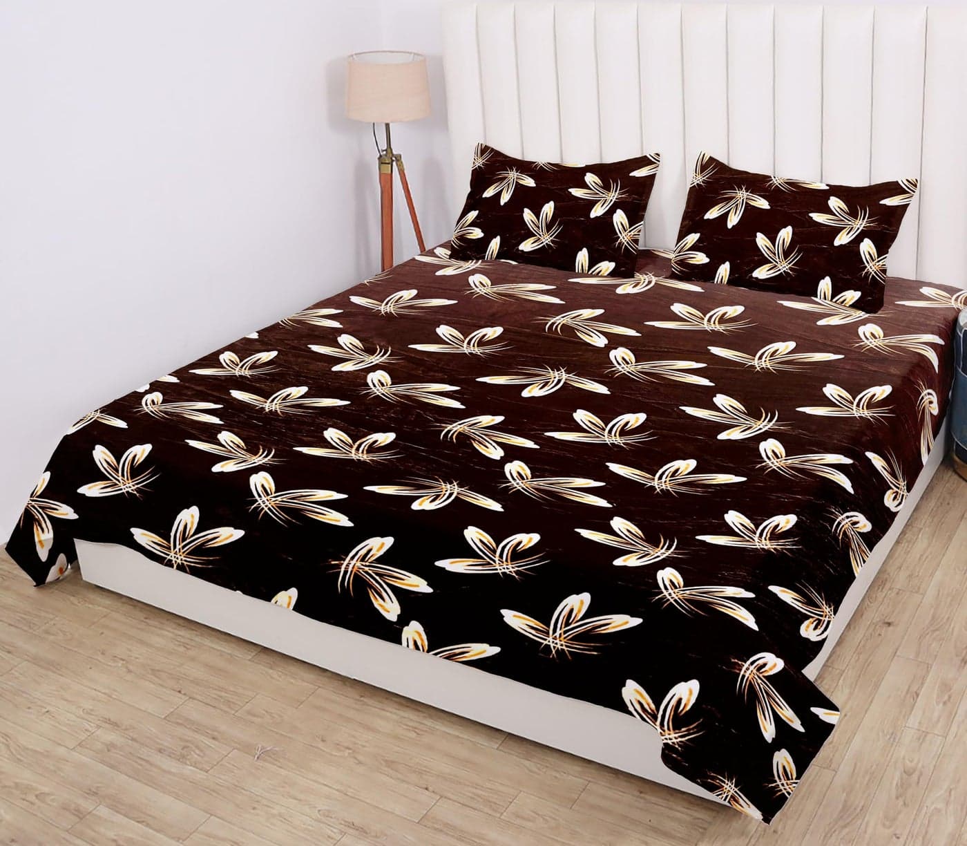 RD TREND 300 TC 190 GSM Flannel Warm Bedsheets for Winter, Double Flat Size 90 x 100 Inches, 2 Pillow Covers 18 x 28 Inches (Brown Floral, Double Flat)