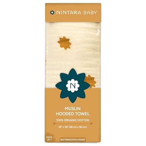 NINTARABABY Hooded Towel - 100% Organic Premium Muslin Cotton, 38" x 38" (96 cm x 96 cm), Ultra-Absorbent, Soft, Breathable, Extra-Large, Hypoallergenic, Gifts for Infants & Toddlers