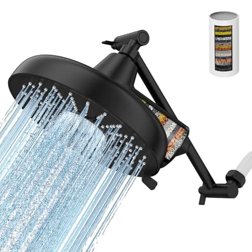 Filtered Shower Head with Extension Arm EMBATHER 8 Inch High Output Showrhead with 3 Spray Settings 18 Stage Filter for Hard Water 11 Adjustable Arm Brass Swivel Ball Jiont Matt Black