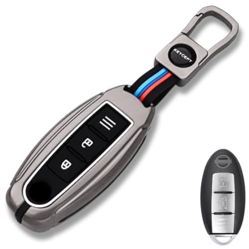KEYCEPT Metal Key Cover Compatible for Micra | Sunny | Teana | Magnite 2 Button Smart Key with Keychain (Short Keychain).