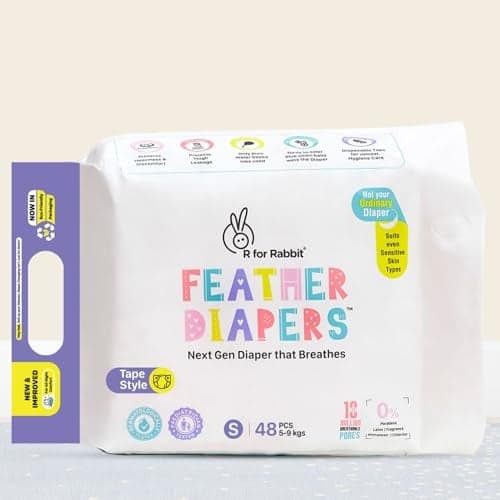 R for Rabbit Small S Size Premium Feather Diaper Tape Style for Baby 5 to 9 kgs (48 Pack Offer)