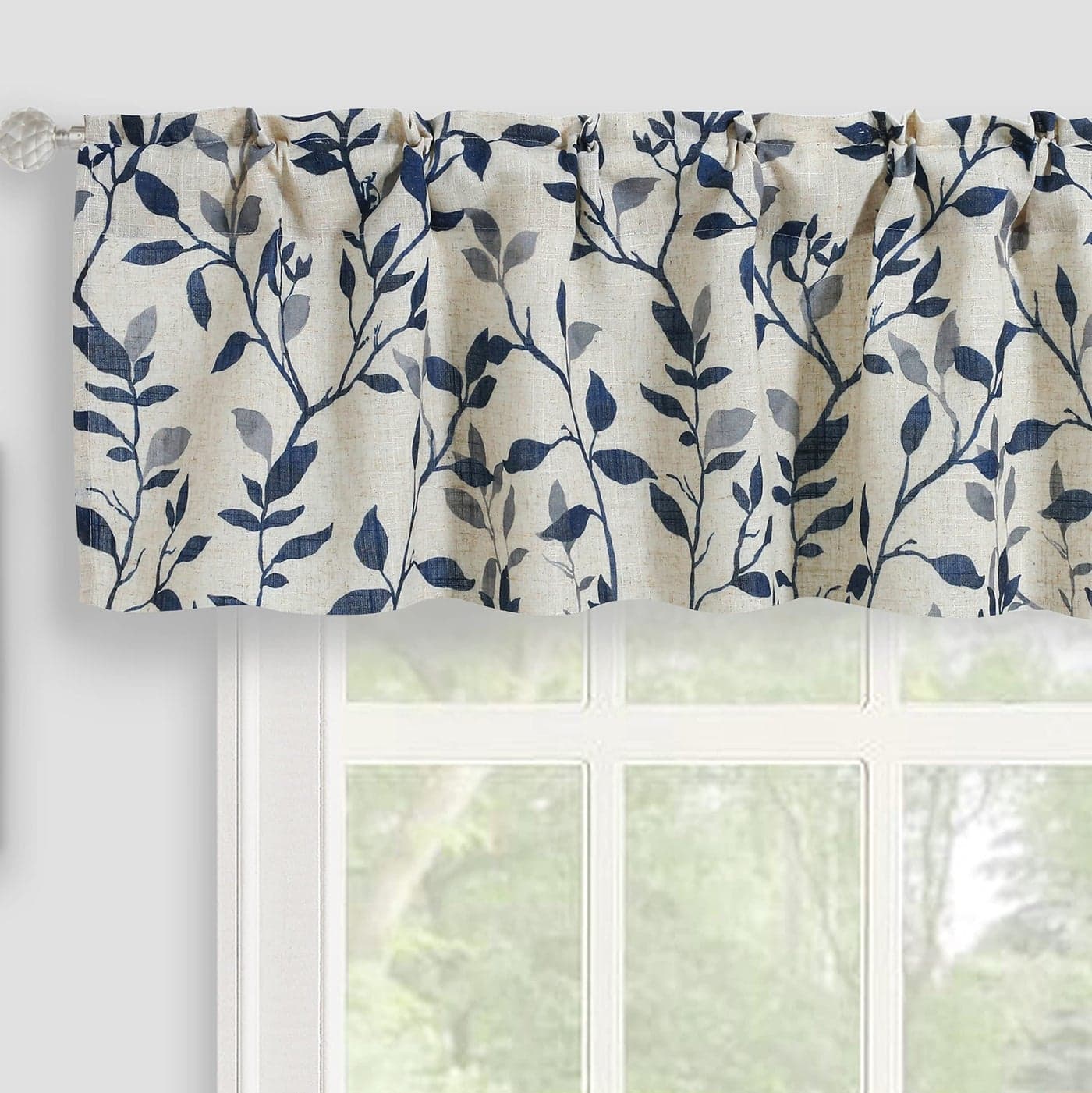 Inselnwald Linen Kitchen Valance Window Curtain Valances for Bathroom Bedroom Living Room Farmhouse Decor Tree Leaves Printed Short Cafe Curtains Rod Pocket Valance 54 by 14 Inches Navy