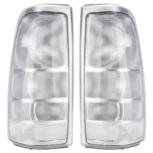 MiKaFex Tail Light Assembly Compatible With 1999-2002 Chevy Silverado 1500 2500 3500 1999-2006 GMC Sierra Driver and Passenger Side Rear Brake Lamps With Bulb,Chrome Housing+White Clear Lens